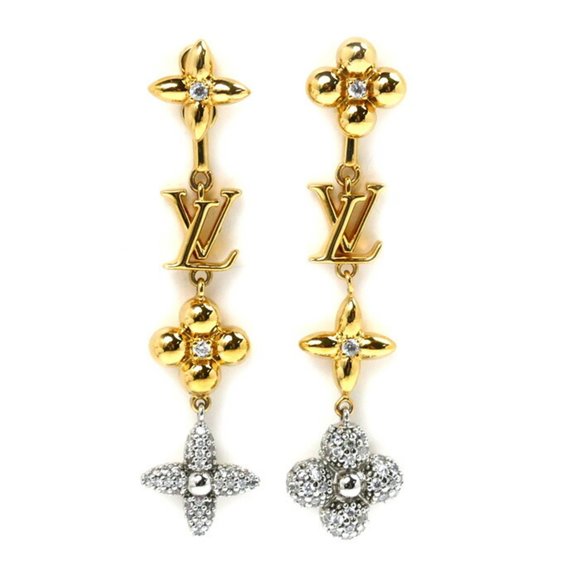 LOUIS VUITTON GP Long Pendant Earrings M01262 9.8g Gold Plated LV - Picture 1 of 5